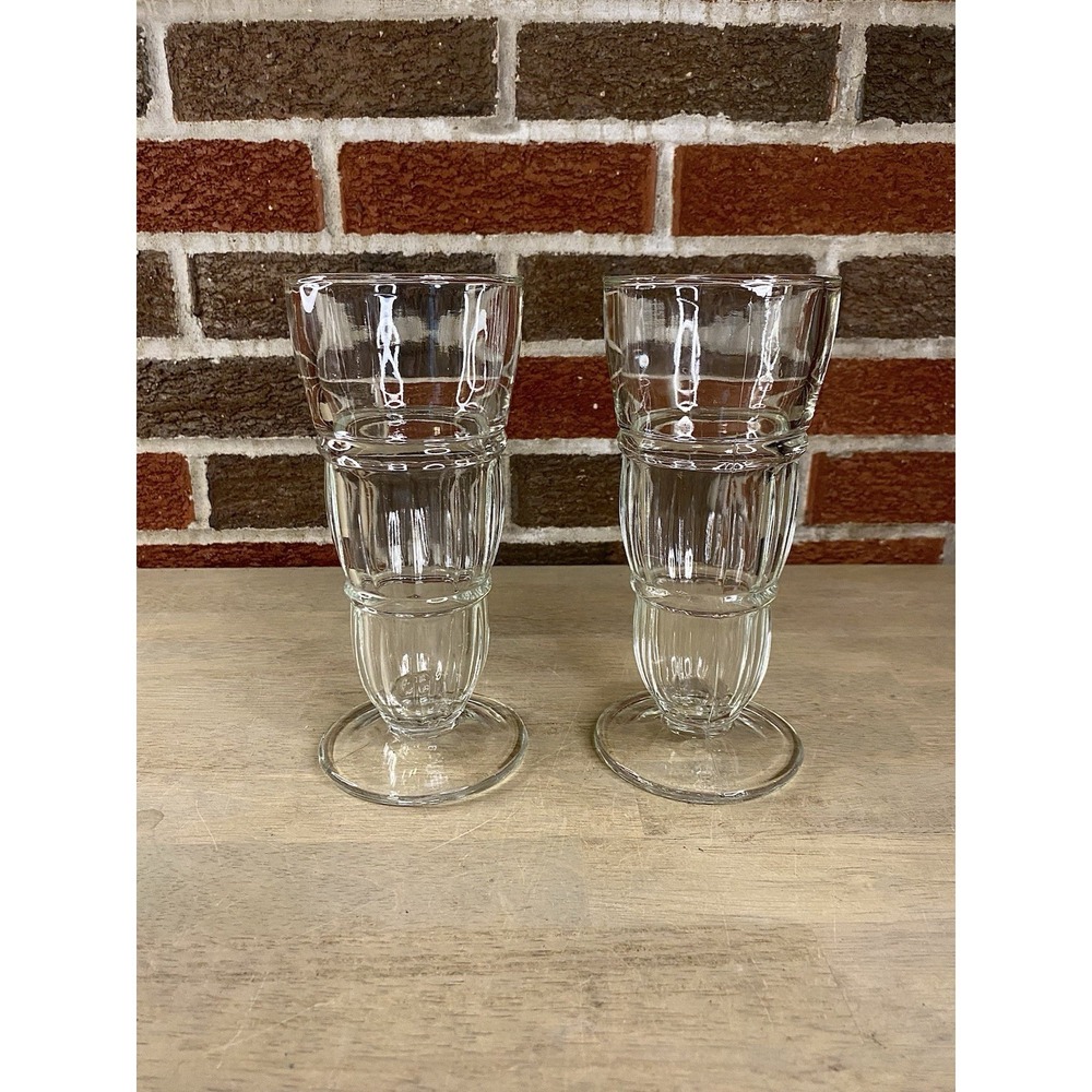 Set of (2) Vintage Indiana Clear Glass Ice Cream Soda Sundae Milkshake Glasses